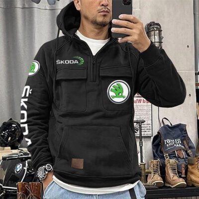 Skoda Vintage Quarter Zip Hoodie Retro Hoodie LQZ1129 1