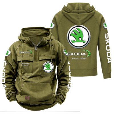 Skoda Vintage Quarter Zip Hoodie Retro Hoodie LQZ1352 3
