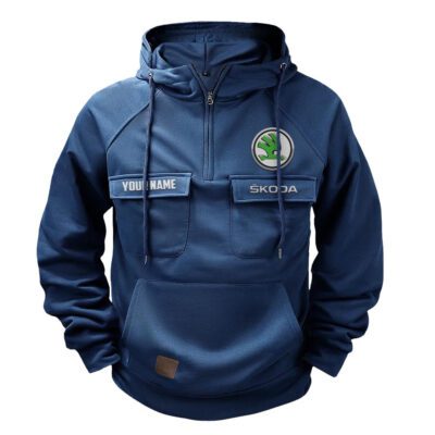 Skoda Vintage Quarter Zip Hoodie Retro Hoodie LQZ1536 1 Skoda Vintage Quarter Zip Hoodie Retro Hoodie LQZ1536 1
