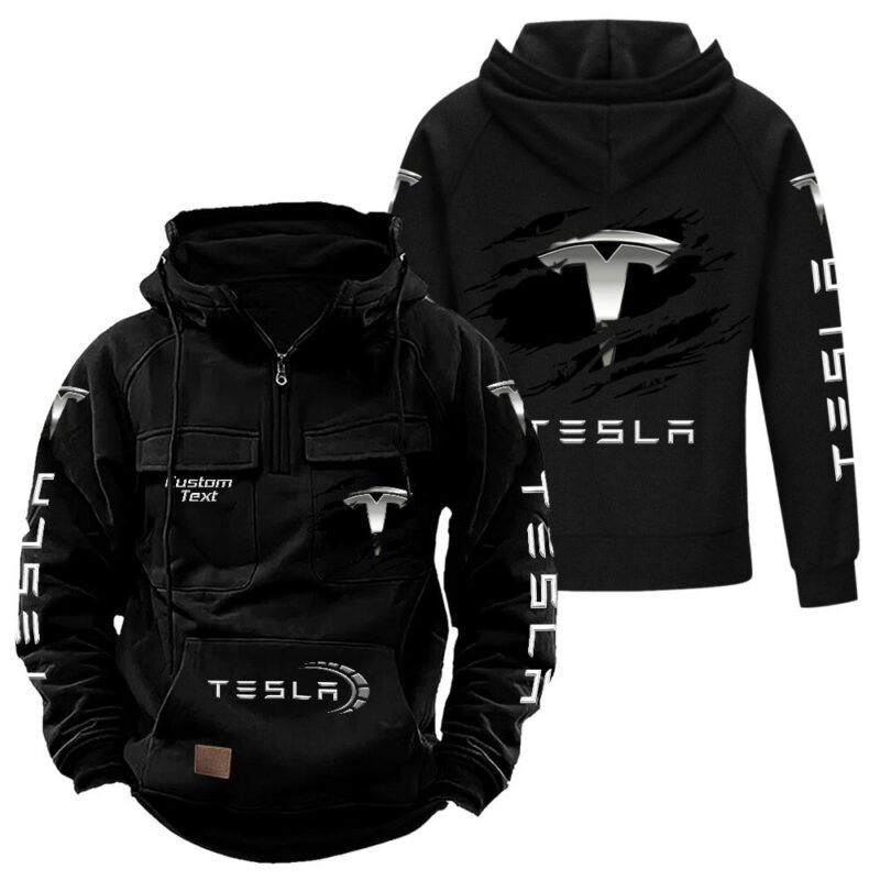 Tesla Vintage Quarter Zip Hoodie Retro Hoodie LQZ1025