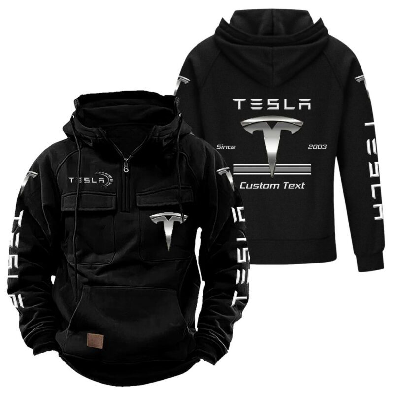 Tesla Vintage Quarter Zip Hoodie Retro Hoodie LQZ1159