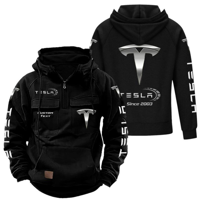 Tesla Vintage Quarter Zip Hoodie Retro Hoodie LQZ1422