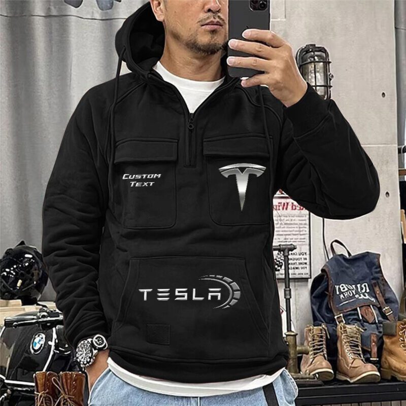 Tesla Vintage Quarter Zip Hoodie Retro Hoodie LQZ1445