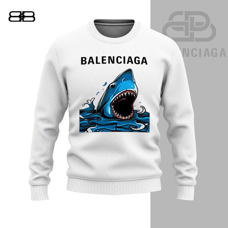 Balenciaga Hungry Shark White Luxury Brand Premium Unisex Sweatshirt Sweater DBC1008