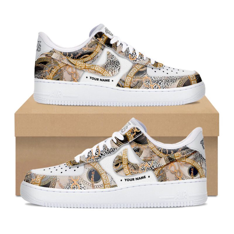 Versace Leopard Gold Chain Pattern Air Force 1 Sneakers Limited AF1 Shoes OAF1066