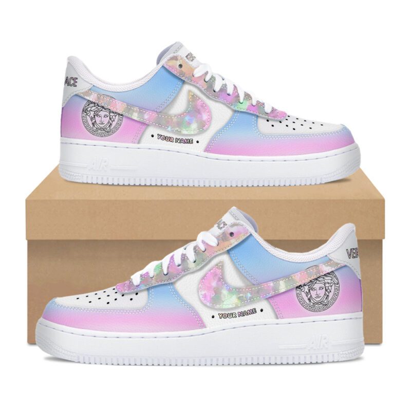 Versace Pink Blue Pastel Crystal Pattern Air Force 1 Sneakers Limited AF1 Shoes OAF1071