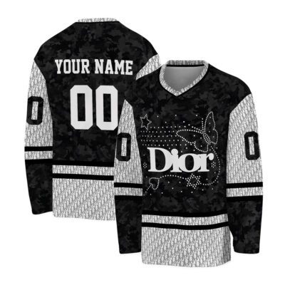 Dior Pattern Diamond Black Camouflate Personalized V-Neck Hockey Jersey OHS1009