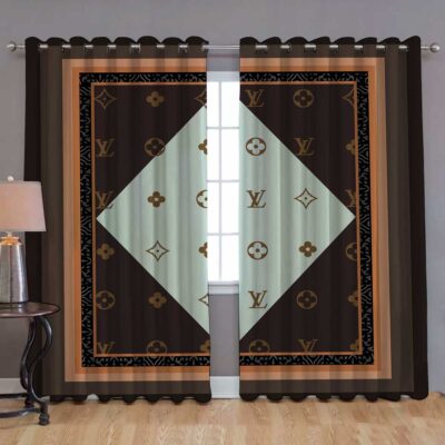 Louis Vuitton LV Brown Cyan Premium Window Curtains Hot 2023 Luxury Curtain WC046