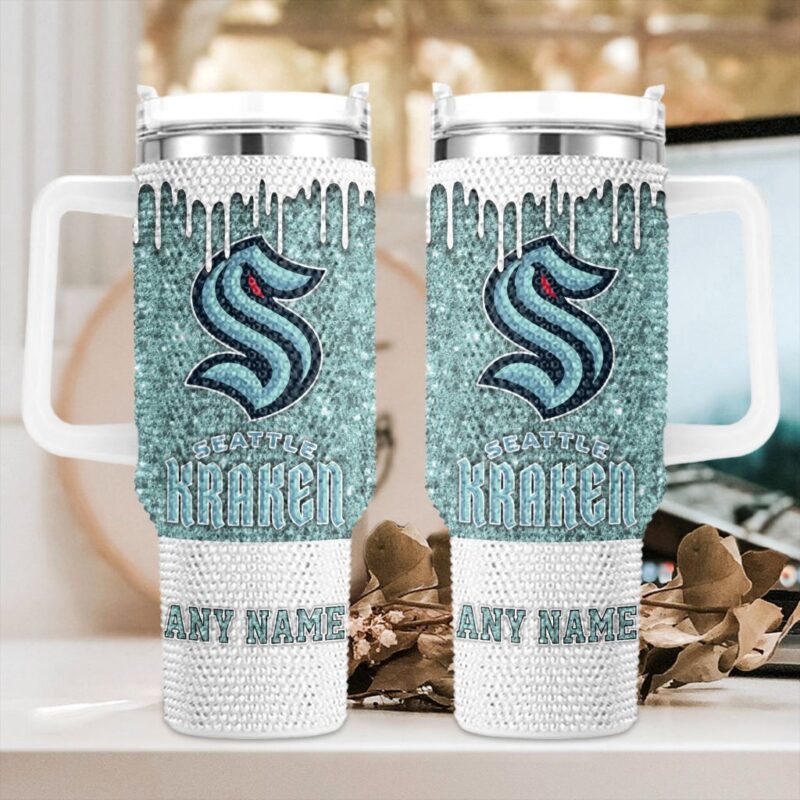 NHL Seattle Kraken Personalized Name Rhinestone Diamond 40oz Tumbler 1