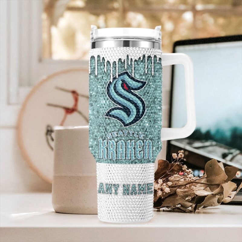 NHL Seattle Kraken Personalized Name Rhinestone Diamond 40oz Tumbler