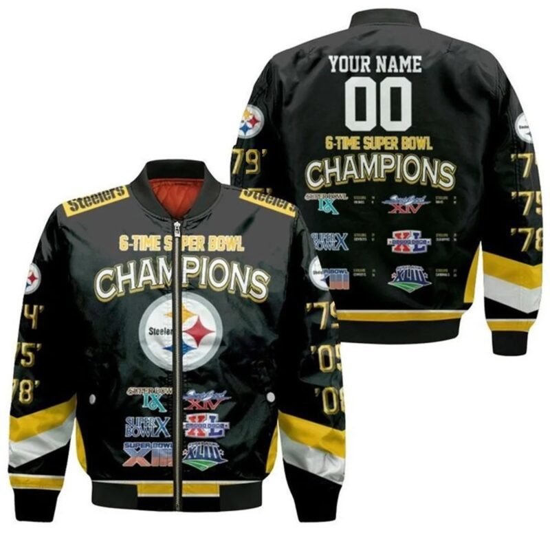 Pittsburgh Steelers 6-Time Super Bowl Champions For Fans 3D Personalized Bomber Jacket BJ01400