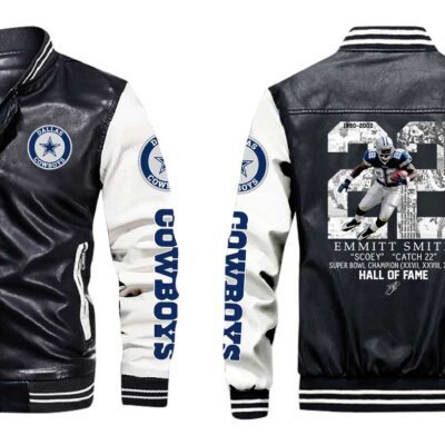 22 Emmitt Smith Hall Of Fame Signed Great Player NFL Gift For Cowboys Fans Leather Bomber Jacket LBJ0013