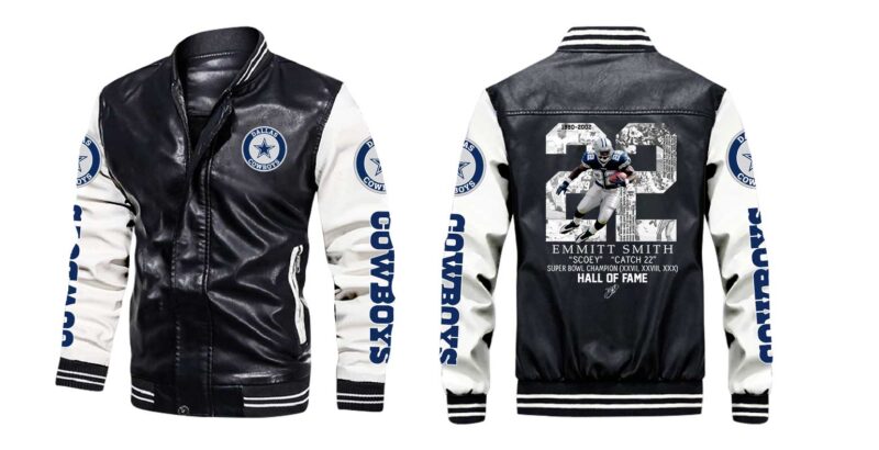 22 Emmitt Smith Hall Of Fame Signed Great Player NFL Gift For Cowboys Fans Leather Bomber Jacket LBJ0013