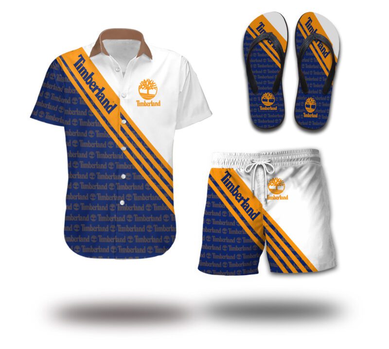 Timberland Flip Flops And Combo Hawaii Shirt Shorts Luxury Brand Summer Outfit HSF259