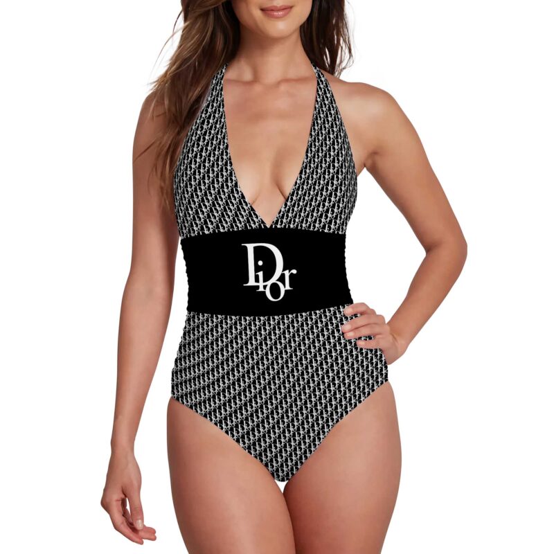Dior Pattern Luxury Halter Neck One piece Swimsuit