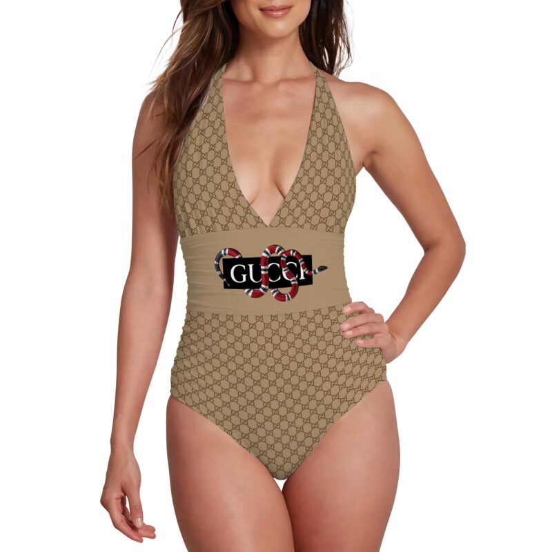 Gucci Snake Pattern Luxury Halter Neck One piece Swimsuit