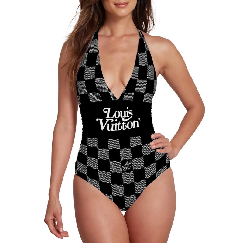 Louis Vuitton LV Dots Pattern Luxury Halter Neck One piece Swimsuit