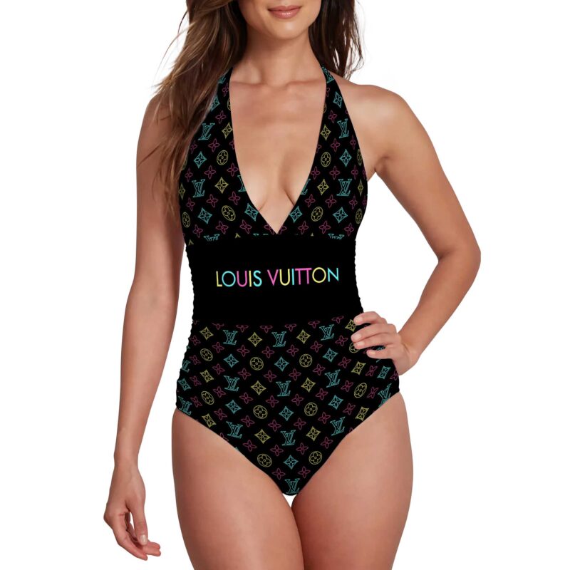 Louis Vuitton LV Light Multicolor Pattern Luxury Halter Neck One piece Swimsuit