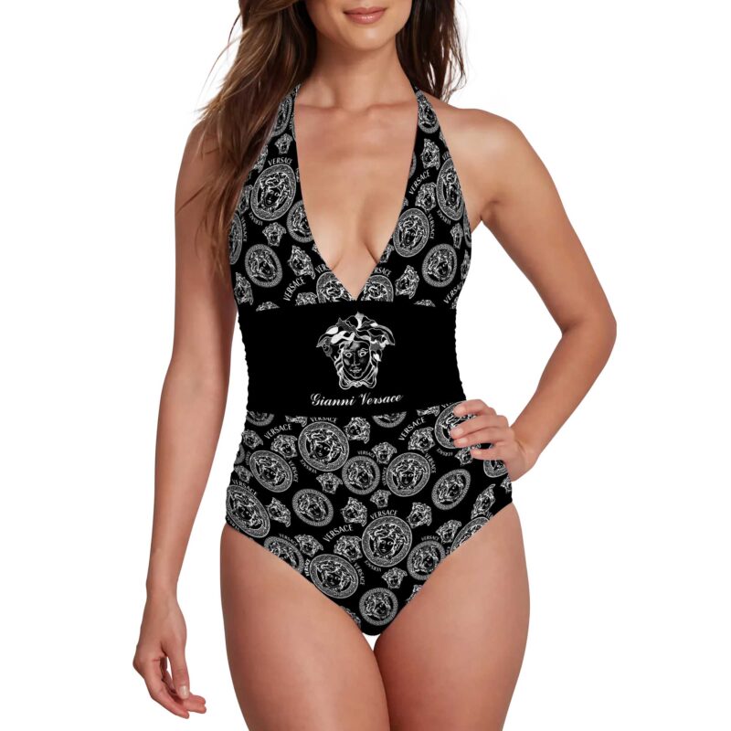 Versace Logo Pattern Luxury Halter Neck One piece Swimsuit