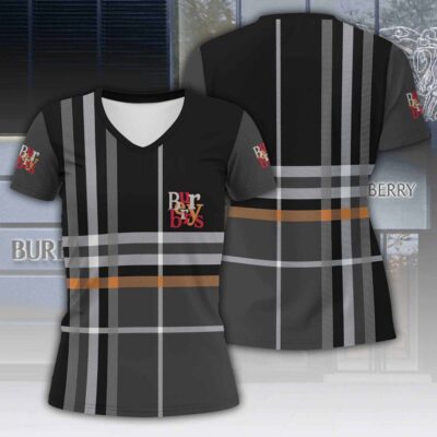 Burberry Plaid Pattern Luxury Women V-neck T-Shirt VNL1009