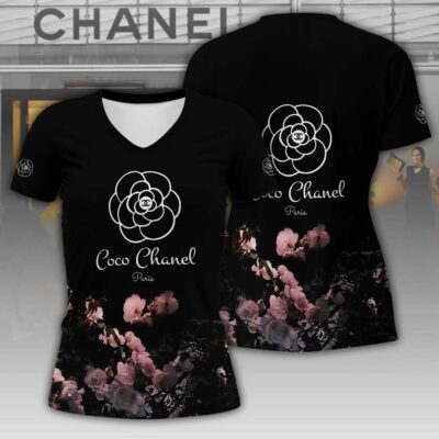 Chanel Flowers Luxury Women V-neck T-Shirt VNL1013