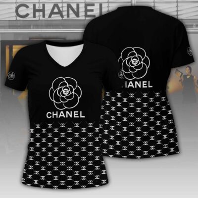 Chanel Pattern Luxury Women V-neck T-Shirt VNL1012