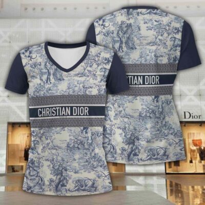Dior Animals Luxury Women V-neck T-Shirt VNL1023