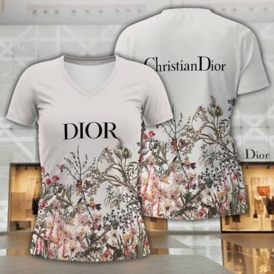Dior Flowers Luxury Women V-neck T-Shirt VNL1021
