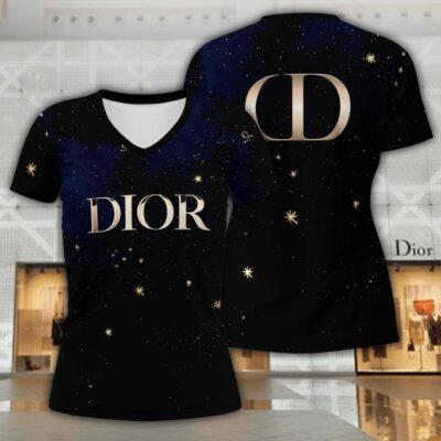 Dior Galaxy Stars Luxury Women V-neck T-Shirt VNL1022