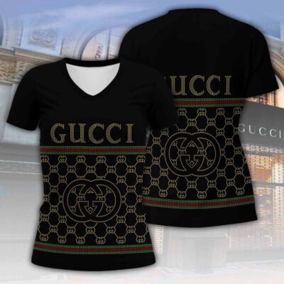 Gucci Dots Pattern Luxury Women V-neck T-Shirt VNL1039