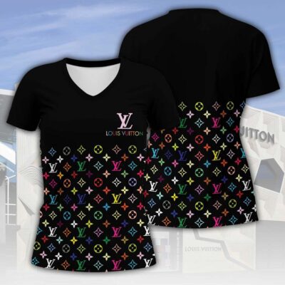 Louis Vuitton LV Colorful Pattern Luxury Women V-neck T-Shirt VNL1057