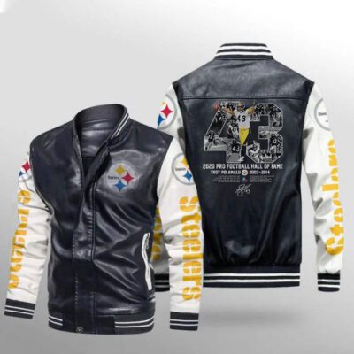 Pittsburgh Steelers Troy Polamalu 2020 Pro Football Hall Of Fame Signature 2003 2014 Gift For Steelers Fans Leather Bomber Jacket LBJ0104