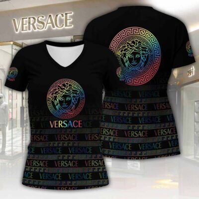 Versace Color Pattern Luxury Women V-neck T-Shirt VNL1072