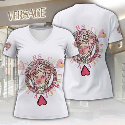 Versace Heart Logo Luxury Women V-neck T-Shirt VNL1079