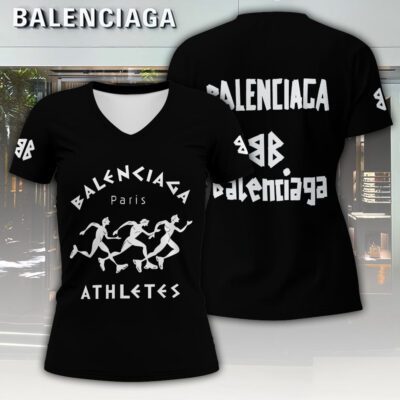 Balenciaga Athletes Logo Luxury Women V-neck T-shirt VNL1084