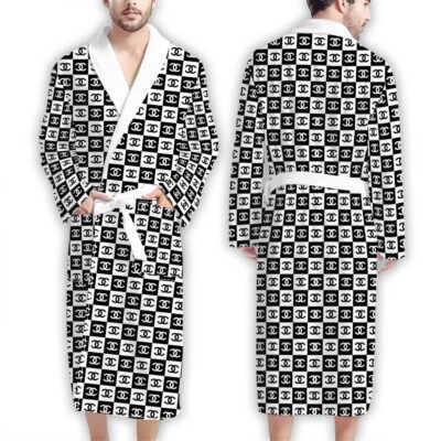 Chanel Black White Checkered Pattern Luxury Bathrobe