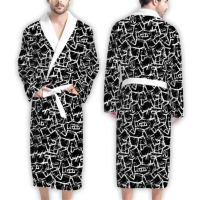 Dior Brush Black Pattern Luxury Bathrobe