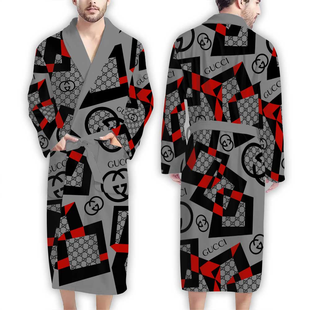 Gucci-Red-Black-Pattern-Luxury-Bathrobe Gucci Red Black Pattern Luxury Bathrobe