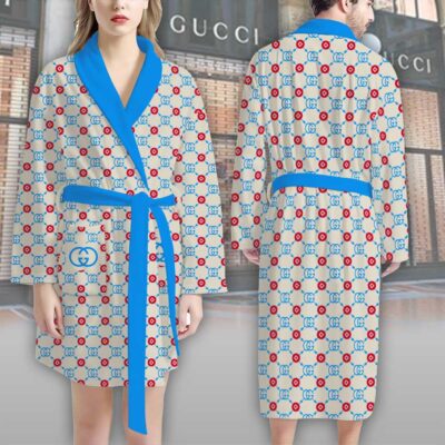 Gucci Red Blue Pattern Luxury Bathrobe 2