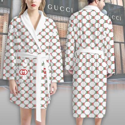 Gucci Red Green Pattern Luxury Bathrobe 2 1