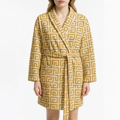 Versace Monogram Large Greek Key Matte Yellow Luxury Bathrobe Limited Collection For Winter
