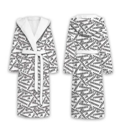 Burberry Black White Pattern Luxury Unisex Flannel Hooded Bathrobe