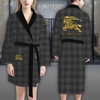 Burberry Gold Logo Grey Pattern Luxury Bathrobe 2