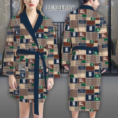 Burberry Logo Blue Green Pattern Luxury Bathrobe 2