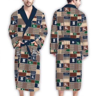 Burberry Logo Blue Green Pattern Luxury Bathrobe