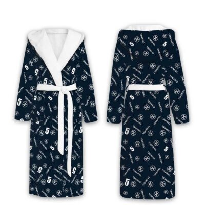 Chanel Circle Logo 5 Pattern Luxury Unisex Flannel Hooded Bathrobe