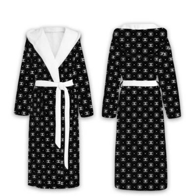 Chanel Circle Logo Black Luxury Unisex Flannel Hooded Bathrobe