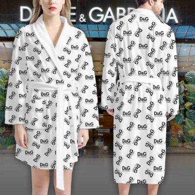 Dolce Gabbana Black DG Pattern Luxury Bathrobe 2