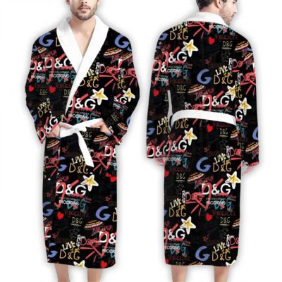 Dolce & Gabbana Black Graffiti Pattern Luxury Bathrobe