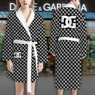 Dolce Gabbana Black White Pattern Luxury Bathrobe 2